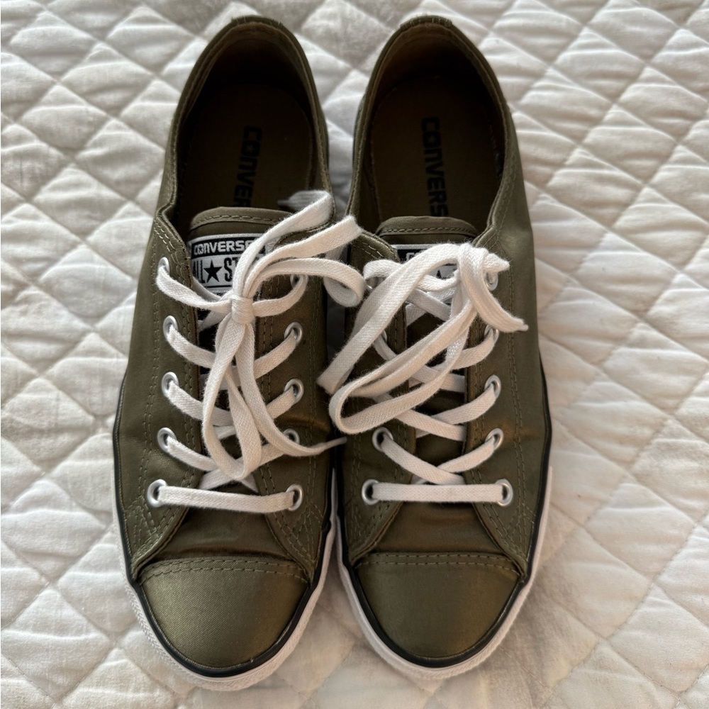 Converse satin olive green low tops
